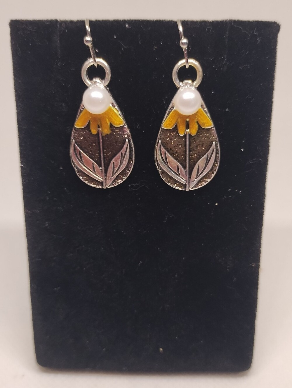 Yellow Flower Teardrop Pearl Dangle Earrings - Women Jewelry G23